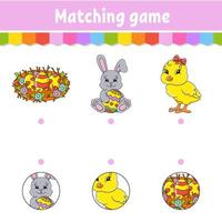 Matching game for kids. Education developing worksheet. Draw a line. Easter theme. Activity page. cartoon character. Vector illustration.