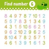 Find number. Education developing worksheet. Activity page with pictures. Game for children. Color isolated vector illustration. Funny character. cartoon style.