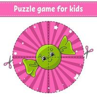 Cut and play. Round puzzle. Logic puzzle for kids. Activity page. Birthday theme. Cutting practice for preschool. cartoon character. vector