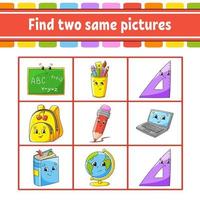 Find two same pictures. Task for kids. Education developing worksheet. Activity page. Color game for children. Funny character. Isolated vector illustration. cartoon style.