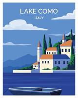lago de como italia ilustración vectorial paisaje de fondo. adecuado para, póster, postal, impresión de arte. tarjeta. vector