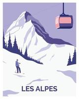 ilustración de vector de fondo de invierno de los alpes, adecuada para impresión de arte, carteles de viaje, postales, pancartas.