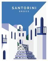 Santorini Greece. Greek Islands. View of traditional architecture on blue sky. Vector Illustration