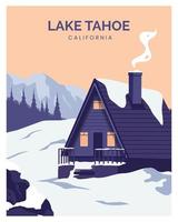 Lake Tahoe national park landscape background illustration. suitable for art print, travel poster, postcard. Travel to united state America. vector