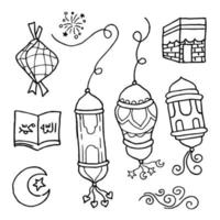 Doodles line art of ramadan kareem greeting card concept. Vector illustration.