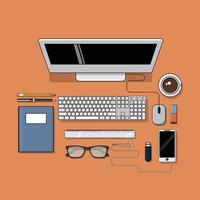 Illustration of work computer desk flat design vector