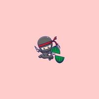 lindo ninja está cortando pepino vector