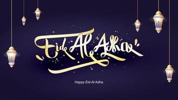 Eid al-Adha handwritten lettering. Beautiful text design for for graphic poster, greeting card etc.Greeting vector illustration