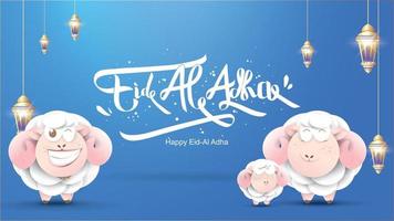 Muslim holiday Eid al-Adha. the sacrifice a ram sheep. Beautiful text handwritten lettering design for for graphic poster, greeting card etc.Greeting vector illustration