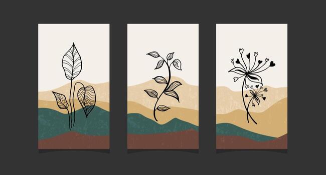 arte boho con fondo abstracto de montaña vector