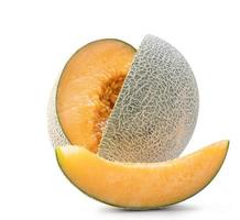 Sliced cantaloupe - Close up, clipping path, cut out. Beautiful tasty fresh ripe rock cantaloup melon fruit with seeds isolated on white background. photo