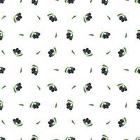 Seamless pattern with branch of black olives with fruits and leaves. Greek traditional food print on white background. Vector flat illustrationOlives pattern 4