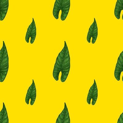 Engraving leaf araceae seamless pattern. Vintage leaves background.