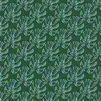 Engraving leaf monstera seamless pattern. Vintage leaves background. vector