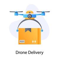 servicio de entrega de drones en icono plano vector