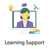 Human avatar wearing headphones inside computer, learning support vector