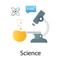 vector de moda de microscopio con matraz químico, ciencia