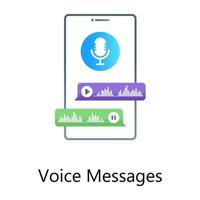 aplicación de comunicación de vocalización móvil, icono conceptual de gradiente plano de mensajes de voz vector