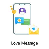 Flat gradient conceptual icon of love messages, mobile dating app vector