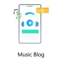 concepto de blog de música para escuchar, auriculares con teléfono inteligente vector
