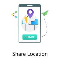 Share symbol with mobile gps, share location flat gradient conceptual icon vector