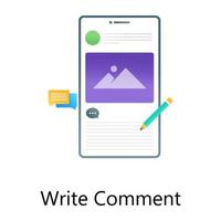 Reviews chat bubble with mobile, gradient conceptual icon of write comment vector