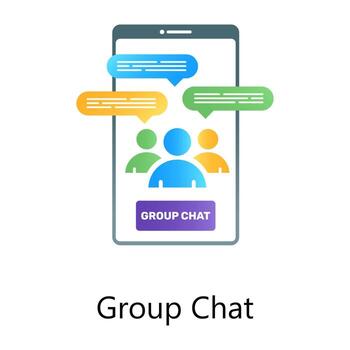Users inside smartphone, group chat conceptual icon in gradient style vector