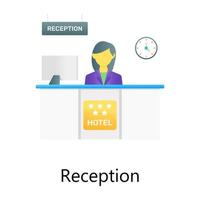 Reception flat gradient vector showing receptionist, service assistant