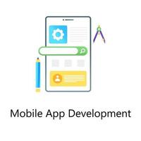 Service cogwheels inside mobile, gradient vector of mobile app development