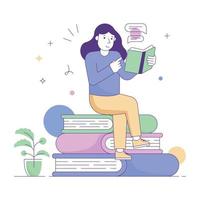 un estudiante leyendo un libro, ilustración plana vector