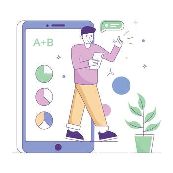 Student doing e-learning, flat illustration vector