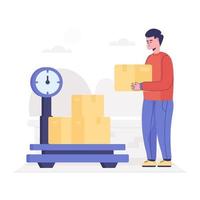 Parcels on a weight scale, flat illustration vector