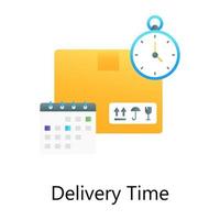 Logistic cardboards with clock depiction, delivery time vector in gradient style