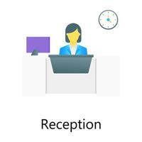 Female avatar sitting on a hotel front desk depicting reception, gradient design vector