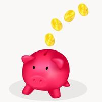 Pink piggy bank wth falling coins. vector