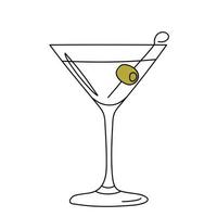 Hand drawn glass of martini with olive. vector