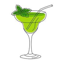 Hand drawn cocktail with mint and straw. vector