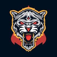 Colorfull angry tiger head. Illustrated white tiger. Cartoon Style. vector