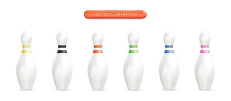 Bowling pins realistic 3d vector illustration set