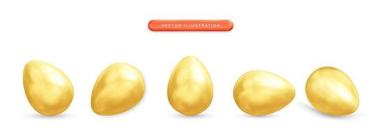 conjunto de ilustración de vector 3d realista de huevo de oro