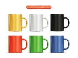 Colorful mug realistic 3d vector illustration set