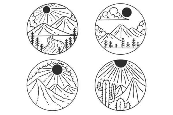 Collection Adventure Badges logo Camping mountain explorer Hand drawn expeditions outdoor