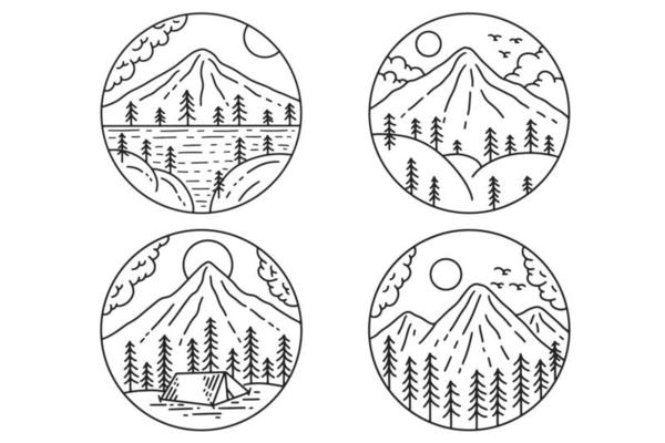 Collection Adventure Badges logo Camping mountain explorer Hand drawn expeditions outdoor