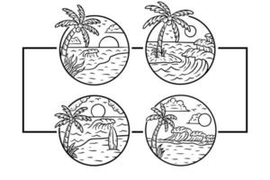 Set Collection Beach Good Vibes Sunset Coconut Tree relaxing wave surfing badges illustration vector