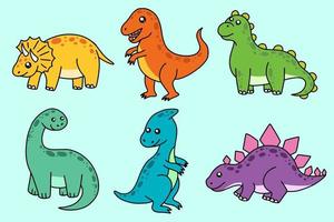 conjunto colección lindo dinosaurios fósil dibujos animados garabato personaje dibujado a mano línea plana arte vector