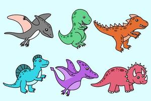 Set Collection Cute Dinosaurs Fossil cartoon doodle character Hand drawn flat line art vector