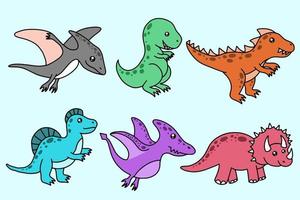 conjunto colección lindo dinosaurios fósil dibujos animados garabato personaje dibujado a mano línea plana arte vector