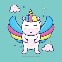 lindo unicornio volando con alas, adecuado para libros infantiles, tarjetas de cumpleaños, día de san valentín, pegatinas, portadas de libros, tarjetas de felicitación, impresión. vector