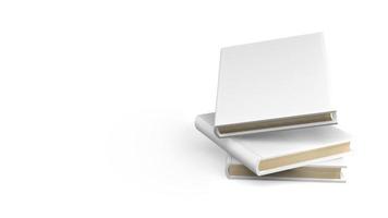 3d render pila blanca de tres libros de tapa dura y espacio en blanco para la escena de la maqueta foto