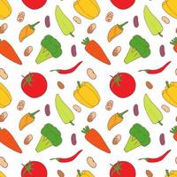 Vegetable seamless pattern for wallpaper design. Pepper, broccoli, carrot, beans, tomato.  Organic healthy vegetable.  Raw, vegan, vegetarian food. Vector doodle design